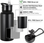 32 oz Insulated Water Bottle Bulk 8 Pack, Stainless Steel Sports Water Bottles with Straw Lid & Wide Mouth Lids, Double Walled Vacuum, Leak Proof, Black - Image 4
