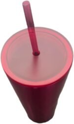 Stainless Steel Monogram Tumbler 'J' Tumbler with Straw, 21 oz / 640 ml. Metallic Burgundy - Image 3