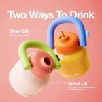 CHAKO LAB Water Bottle with Straw and Carry Handle | Wide Mouth vacuum insulated stainless steel Bottles | Reusable, leak-proof and BPA-free | 33oz (Pink&Green) - Image 5