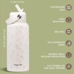 32oz Special Edition White Insulated Stainless Steel Water Bottle - 2 Lids Included (with Straw + Sports), Leakproof BPA-Free, Dreamy Cream Floral Design, Perfect for Gym/Yoga/Office/Travel, BPA-Free - Image 3