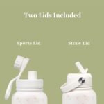 32oz Special Edition White Insulated Stainless Steel Water Bottle - 2 Lids Included (with Straw + Sports), Leakproof BPA-Free, Dreamy Cream Floral Design, Perfect for Gym/Yoga/Office/Travel, BPA-Free - Image 4