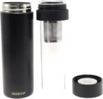 15oz Stainless Steel Vacuum Insulated Water Bottle with glass liner inside,glass lined thermos with Infuser for Hot and Cold drink -Leakproof Travel Mug with Filter (Black,with Tea infuser) - Image 4