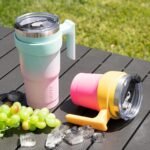 BJPKPK Tumbler With Handle And Straw Lid 30 oz Stainless Steel Insulated Coffee Tumbler Cups For Home, Office or Car,Pink Yellow Rose - Image 4