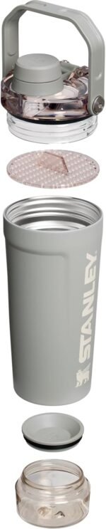 STANLEY Vitalize Shaker Bottle 20 oz | Leakproof Insulated Stainless Steel Shaker Cup | Base Storage and Twist On Fast Flow Lid | Protein Shakes and Pre Workout Powder | BPA-Free | Sage Grey - Image 3