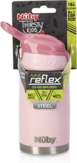 Nuby Thirsty Kids No Spill Flip-It Reflex Stainless Steel Travel Cup or Water Bottle - 10 Oz - 18+ Months - Pink - Back to School Essentials - Image 8