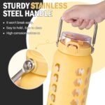 MUKOKO 64oz Glass Water Bottles with Straw and Lid,Half Gallon Water Bottle with Time Marker,Large Glass Water Jug with Silicone Sleeve and Stainless Steel Handle-Yellow - Image 3