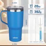 20 oz Insulated Coffee Mug with Ceramic Coating, Stainless Steel Travel Mug Tumbler with Handle Lid and Straw, Double Wall Leak-Proof Coffee Travel Mug Keeps Drink Hot and Cold (Blue) - Image 3