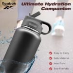 Reebok Stainless Steel Water Bottle With Straw & Athletic Design - Insulated Water Bottles 32 oz - Double Wall Vacuum Insulated Sports Water Bottle With Straw, BPA Free (Black) - Image 3