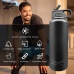 Reebok Stainless Steel Water Bottle With Straw & Athletic Design - Insulated Water Bottles 32 oz - Double Wall Vacuum Insulated Sports Water Bottle With Straw, BPA Free (Black) - Image 4
