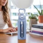 SANDJEST Glass Water Bottle with Silicone Sleeve 24oz with Lid, Motivational Time Marker, Drinking Hydration Glass Bottles for Men Women, Gym Travel Sports (Blue) - Image 5