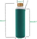 sunkey 32 oz Glass Water Bottle with Time Marker Bamboo Lid Neoprene Sleeve for to Go Travel Gym Home Reusable Eco Friendly Bpa Free (Green) - Image 3