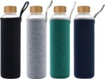 sunkey 32 oz Glass Water Bottle with Time Marker Bamboo Lid Neoprene Sleeve for to Go Travel Gym Home Reusable Eco Friendly Bpa Free (Green) - Image 5