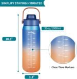 Motivational Water Bottle 32oz with Time Marker- Leakproof & BPA Free Sports Water Bottle with Straw & Carry Strap for Gym, Travel and Outdoor Sports (Blue/Orange Gradient) - Image 3