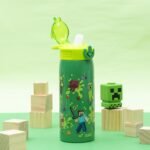 Zak Designs Minecraft Sage Kids Water Bottle For School or Travel, 19oz Stainless Steel Water Bottle With Straw, Handle, and Leak-Proof, Pop-Up Spout Cover (Steve, Alex, Mobs) - Image 3