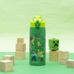 Zak Designs Minecraft Sage Kids Water Bottle For School or Travel, 19oz Stainless Steel Water Bottle With Straw, Handle, and Leak-Proof, Pop-Up Spout Cover (Steve, Alex, Mobs) - Image 4