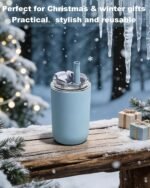 10 oz Insulated Coffee Tumblers, Travel Coffee Tumblers with Straw, Double-Wall Stainless Steel Tumbler, Leak Proof Tumbler, Reusable Cups with Lids for lced and Hot Drinks (Blue) - Image 3