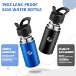 2 Pack Kids Water Bottle,14oz Stainless Steel Insulated Water Tumbler Leak-Proof,School Water Mug,Small and Portable,Suitable for Boys and Girls to Use(Black + Blue) - Image 5