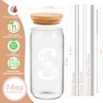 Personalized Tumbler, Monogrammed Can Glass Cups with Bamboo Lids and Straws, Customized Gifts for Women, Cute Design Initial Iced Coffee glasses, Custom Letter Mug, Birthday Bridesmaid, T - Image 3