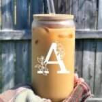 Personalized Tumbler, Monogrammed Can Glass Cups with Bamboo Lids and Straws, Customized Gifts for Women, Cute Design Initial Iced Coffee glasses, Custom Letter Mug, Birthday Bridesmaid, T - Image 6