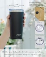 Travel Coffee Tumbler 20oz, Leakproof Travel Coffee Mug with Dual Lids and Straw, Stainless Steel Double Wall Vacuum Insulated Tumbler for Hot/Iced Drinks (Black, Textured Matte) - Image 3