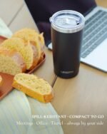 Travel Coffee Tumbler 20oz, Leakproof Travel Coffee Mug with Dual Lids and Straw, Stainless Steel Double Wall Vacuum Insulated Tumbler for Hot/Iced Drinks (Black, Textured Matte) - Image 4