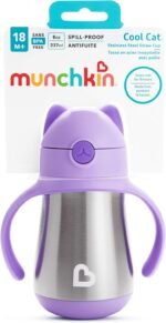 Munchkin Cool Cat Sippy Cup with Straw for Toddlers, Stainless Steel Straw Cup, 8 Ounce, Purple - Image 5