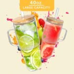 ANOTION Glass Cups with Lids and Straws - 40 Oz Tumbler with Handle and Straw Glass Water Bottles Drinking Glasses with Straws Iced Coffee Cups Travel Coffee Mug Smoothie Tumbler - Image 4