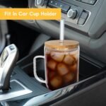 ANOTION Glass Cups with Lids and Straws - 40 Oz Tumbler with Handle and Straw Glass Water Bottles Drinking Glasses with Straws Iced Coffee Cups Travel Coffee Mug Smoothie Tumbler - Image 6