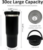 30 oz Tumbler with Top Handle, Double Wall Vacuum Insulated Tumbler with Flip Straw, Travel Coffee Mug 30oz Powder Coated Cup for Laser Engraving (Black,1 pack) - Image 3