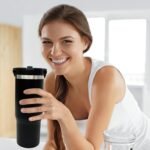 30 oz Tumbler with Top Handle, Double Wall Vacuum Insulated Tumbler with Flip Straw, Travel Coffee Mug 30oz Powder Coated Cup for Laser Engraving (Black,1 pack) - Image 6