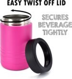 4-in-1 Stainless Steel 12 oz Double Wall Vacuum Insulated Can or Bottle Cooler Keeps Beverage Cold for Hours - Also Fits 16 oz Cans - Powder Coated Pink - Clear Water Home Goods - Image 3