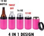 4-in-1 Stainless Steel 12 oz Double Wall Vacuum Insulated Can or Bottle Cooler Keeps Beverage Cold for Hours - Also Fits 16 oz Cans - Powder Coated Pink - Clear Water Home Goods - Image 4