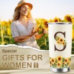 Sunflower Gifts for Women - Personalized Christmas Gifts for Women - Birthday Gift for Woman - Mothers Day Gift for Mom - Monogrammed, Initial 20oz Travel Cup Insulated Tumbler with Lid, S - Image 3