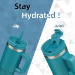 30 oz Tumbler with Handle and 2 Straws,2 in 1 Lid Insulated Water Bottle Stainless Steel Travel Coffee Mug,Blue - Image 3