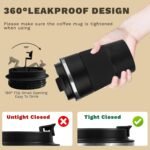 Vacuum-Insulated Stainless Steel Travel Coffee Mug, Leak-Proof Reusable Coffee Cup with Lid - Keep Hot & Cold Drinks for Hours, Durable Thermos Tumbler for Men & Women (3rd-Black, 17OZ) - Image 4