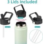 Insulated Water Bottle 24oz Stainless Steel Sport Bottles with 3 Lids,Mint - Image 4