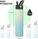 Insulated Water Bottle 24oz Stainless Steel Sport Bottles with 3 Lids,Mint - Image 6