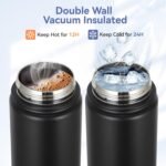 HASLE OUTFITTERS Insulated Water Bottle 16 oz Double Wall Vacuum Stainless Steel Water Bottle Leak Proof Wide Mouth with Straw Lid & Spout Lid Keeps Cold and Hot(Black,1pack) - Image 4