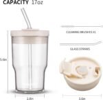 16oz/480ml Iced Coffee Cups With Lids And Straws,Reusable Leakproof Glass Tumbler,Water Bottles,Cold Brew,Drinking Jars For Juicing,Matcha,Tea,Smoothie For Travel,Office (Off-White) - Image 3