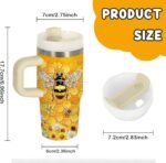 14oz Bee Tumbler with Handle, Stainless Steel Insulated Cup with Lid and Straw Personalized 14 OZ Bee Tumblers Gifts for Women Men - Image 4