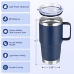 20oz Tumbler with Lid, Stainless Steel Tumbler with Handle, Metal Insulated Travel Coffee Mug with Handle, Double Wall Vacuum Spill Proof Tumbler Cup, Navy 1 Pack - Image 3