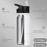 HASLE OUTFITTERS Insulated Water Bottle Kids 16 oz Double Wall Vacuum Stainless Steel Water Bottle Leak Proof for School Wide Mouth with Straw Lid & Spout Lid Keeps Cold and Hot(White,1pack) - Image 3