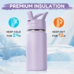 12oz Water Bottle with Straws, Stainless Steel Vacuum Insulated Water Bottle Leak-Proof, BPA-Free, Purple + Pink - Image 5