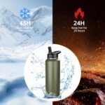 StarSpeed 40oz Insulated Water Bottle with Straws & 2 Lids, Stainless Steel Double Walled Vacuum Water Flask, Wide Mouth Sports Water Bottle for Gym Camping Hiking, Navy Green - Image 3