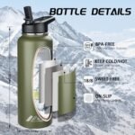 StarSpeed 40oz Insulated Water Bottle with Straws & 2 Lids, Stainless Steel Double Walled Vacuum Water Flask, Wide Mouth Sports Water Bottle for Gym Camping Hiking, Navy Green - Image 4