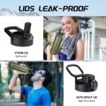 StarSpeed 40oz Insulated Water Bottle with Straws & 2 Lids, Stainless Steel Double Walled Vacuum Water Flask, Wide Mouth Sports Water Bottle for Gym Camping Hiking, Navy Green - Image 5