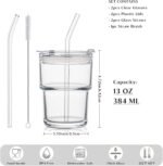 INSETLAN 13oz Portable Glass Tumblers Set of 2, Thick Wall Glass Cups with Lid and Glass Straw, On-the-Go Coffee Cups for Iced Coffee, Tea, Milk, Hot & Cold Drinks, Travel & Daily Use - Image 3