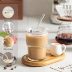 INSETLAN 13oz Portable Glass Tumblers Set of 2, Thick Wall Glass Cups with Lid and Glass Straw, On-the-Go Coffee Cups for Iced Coffee, Tea, Milk, Hot & Cold Drinks, Travel & Daily Use - Image 4