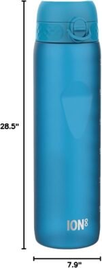 Ion8 1 Litre Water Bottle, Leak Proof, Flip Lid, Carry Handle, Rapid Liquid Flow, Dishwasher Safe, BPA Free, Soft Touch Contoured Grip, Ideal for Sports and Gym, Carbon Neutral Recyclon, 32 oz, Blue - Image 8