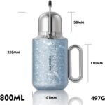 Titanium Thermos 800ml, Pure Titanium Vacuum Insulated Water Bottle with Handle & Carry Strap, Mechanical Temperature Display Lid, Lightweight Flask for Camping, Hiking & Outdoor (Ice Blue) - Image 3